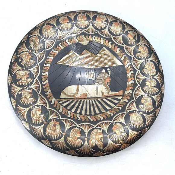 Vintage Large Handmade Copper Brass Metal Wall Plaque Egyptian Pyramids & Sphinx - Picture 1 of 9